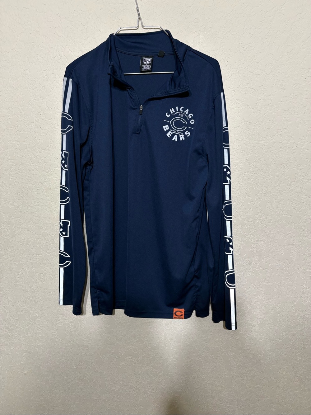 NFL Chicago Bears Navy Half-Zip Long-Sleeve Jacket with White Sleeve Graphics